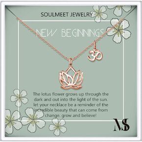 SOULMEET Sterling Silver Yoga Lotus Flower Necklace for Women Girls with Inspirational Quote on Gift Card, Om Lotus Sideways Necklace Happy Birthday Gifts for Mom Daughter