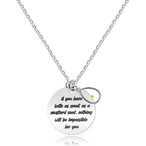 Uloveido Stainless Steel Round Disc Pendant Christian Faith Mustard Seed Bible Scripture Lettering Necklace Religious Gift