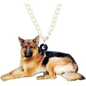 DOWAY Acrylic Handsome German Shepherd Necklace Dog Pendant Fashion Pet Jewelry for Women Girls Party Gifts