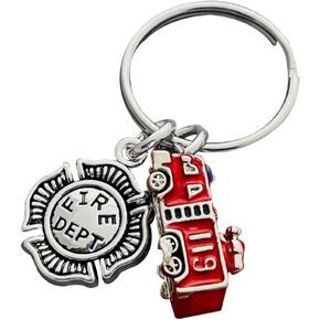 Fire Truck Keychains Fire Engine Key Ring Firefighter Pendant Key Holder Backpack Handbag Purse Charm Decoration for Fireman Firefighter Gifts
