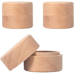 ASUNFO 3 Pcs Mini Round Wooden Ring Jewelry Box Holder Small Trinket Wooden Box with Lid DIY Storage Trinket Bearer Container Case Wood Ring Box 2x1.6 Inch