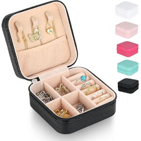 صندوق مجوهرات السفر من سوارتس، صندوق مجوهرات صغير ومنظم من البولي يوريثان، حقيبة مجوهرات للسفر باللون الوردي للنساء والفتيات، علبة تنظيم القلادة الدائرية، صندوق هدايا للتخزين in Kuwait