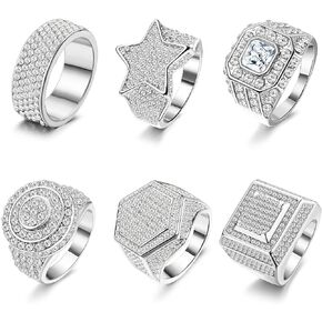 FIASASO 6 قطعة 18K مطلية بالذهب مثلج خارج خواتم للرجال بلينغ الخنصر خاتم مقلد الماس مثلج خارج الدائري ستار تشيكوسلوفاكيا الفرقة جولة الهيب هوب الدائري in Kuwait