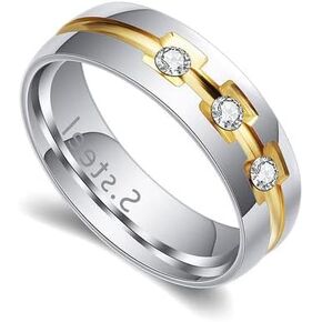 Fashion White Gold Stainless Steel Crystal Band Ring