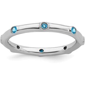 Solid 925 Sterling Silver Stackable Blue Topaz Ring Eternity Band