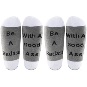 LEVLO Funny Fitness Trainer Socks Dumbbell lovers Be A Badass with A Good Ass Socks Gym Workout Gift (2 Pairs/Set- Mid Calf - 1)