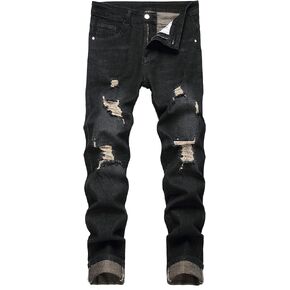JUNBAOSS Men's Slim Fit Stretch Jeans Ripped Skinny Jeans for Men, Fashion Distressed Straight Comfort Flex Waist Pants