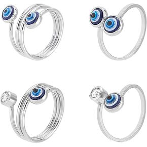 PH PandaHall 4 Style Eye Cuff Rings 304 Stainless Steel Wire Wrap Rings Open Cuff Ring with Rhinestone Adjustable Knuckle Rings for Women Holiday Cocktail Party, US Size 10 1/4