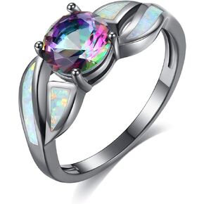 CiNily Black Gold Plated Purple Opal & Amethyst Ring for Women Ladies Big Gemstone Promise Ring Jewelry Gift