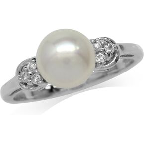 Silvershake 8mm Cultured Freshwater Pearl White Gold Plated 925 Sterling Silver Ring