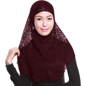 Womens Muslim Lace Hijab Lightweight 2 piece Hijabs Head Wrap Outer Scarf Inner Cap Islamic Turban Scarf Shawl