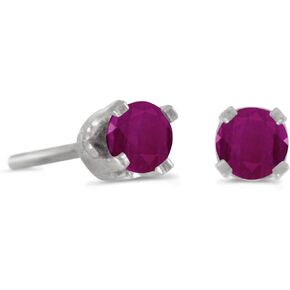 3 mm Petite Round Genuine Ruby Stud Earrings in 14k White Gold