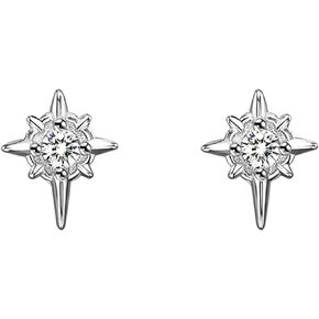 Cross Stud Earrings for Women Men, 925 Sterling Silver North Star Earrings with Black White CZ, Small Eight Pointed Star Earrings for Couple Friends Family Jewellery Gifts