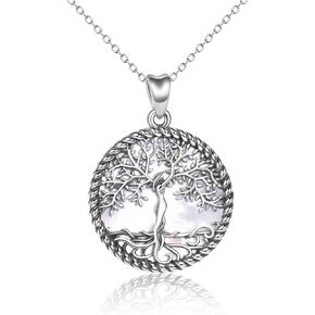 ONEFINITY Tree of Life Necklace Sterling Silver Mother of Pearl Tree of Life Pendant Jewelry for Women Men Gifts