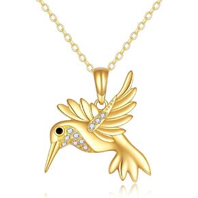 Pig/Hummingbird/Owl/Wolf/Cat Paw Pendant Necklace,14k Yellow Gold Fine Animal Necklace Jewelry Gifts for Women Girls Gold Chain Length 16+1+1"