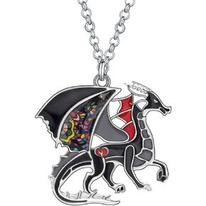 DOWAY Dinosaur Dragon Necklace Pendant Dainty Jewelry Gift for Women Girls with Floral Enamel