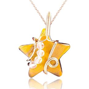 Real Gemstone Necklace Clear Quartz Stone Five Star Pendant Necklace for Women Girls