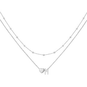 VQYSKO Layered Initial Heart Necklace,14K Gold Plated Stainless Steel Tiny Heart Letter Necklace Layered Necklace for Women Girls