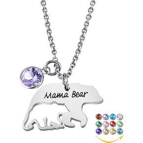 YOUFENG Mom Necklace Mothers Day Gifts Mama Bear Necklaces Pendant 12 Months Birthstone Jewelry for Women Girls