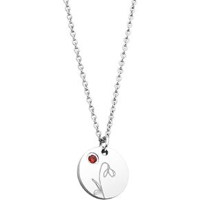 Birth Flower Necklace Stainless Steel Oval Floral Pendant Necklaces Birthday Gift for Her Flower Girl Gift Bridesmaid Jewelry Rose Gold