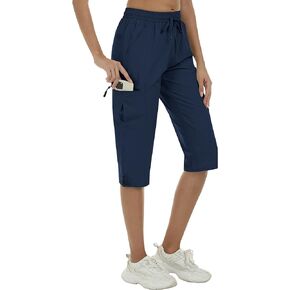 MoFiz Women's Capri Pants Lightweight Hiking Cargo Shorts Quick Dry Water Resistant Outdoor Athletic Casual Pants Pockets