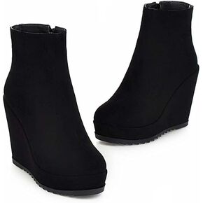 Woman Fashion Wedge Heel Ankle Boots Nubuck leather Platform Zipper Booties