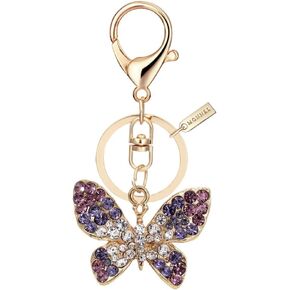 Bling Crystal Butterfly Design Keychain Key Ring Purple MZ835-1