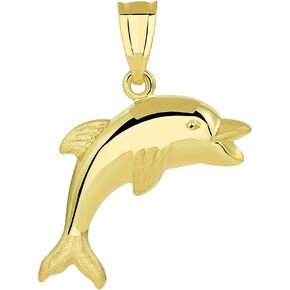 14k Yellow Gold Polished Smiling and Jumping 3D Dolphin Pendant