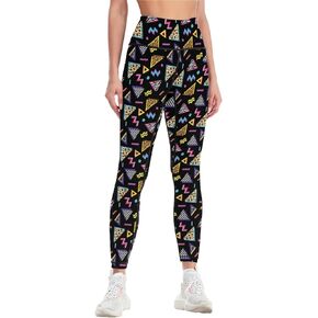 Women's 80s or 90s Memphis Yoga Pants Black Workout Leggings Tummy Control High Waist Gym Fitness Track Pants