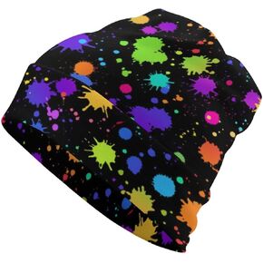 Glow in Dark Splatter Neon Beanie Hat for Men Women Knit Warm Casual Hats Classic Winter Cap