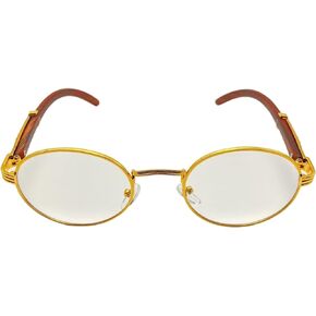 نظارات كوفي كيك للرجال بتصميم كلاسيكي كلاسيكي هيب هوب بيضاوي مظلل من خشب البلوط باطار ذهبي وعدسات شفافة، شفافة in Kuwait