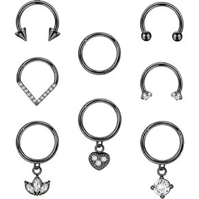 ORAZIO 8 PCS Dangle Septum Rings 16G for Women Horseshoe Septum Clicker Rings CZ Heart Flower Cartilage Helix Earring Daith Hoop Nose Rings Septum Piercing Jewelry 8MM 10MM in Saudi Arabia