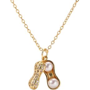 Personality Pearl Rhinestone Peanut Pendant Necklace for Women Girls Creative Fashion Valentine'S Day Birthday Jewelry Gifts