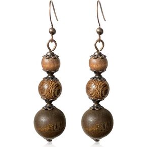 Handmade Nature Wooden Beaded Dangle Drop Earrings Bohemian Minimalist Long Wood Bead Earrings Vintage Chic Wooden Ethnic Dangle Drop Earrings for Women Girls Statement Jewelry Gifts