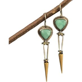 Long Turquoise Drop Dangle Earrings Handmade Retro Bohemian Geometry Earrings Vintage Boho Turquoise Dangle Statement Earrings Jewelry Gifts