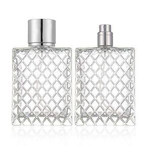 2 Set,100ml Glass Fine Mist Atomiser,Empty Glass Square Grids Perfume Atomizer Spray Pump Bottle Travel Refillable Bottle for Liquid Fragrance Cosmetic Container