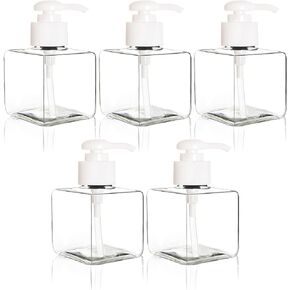 Youngever 5 Pack Clear Plastic Square Pump Bottles, Refillable Plastic Pump Bottles for Dispensing Lotions, Shampoos (8 Ounce)