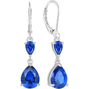 CARICY Birthstone Teardrop Earrings 925 Sterling Silver for Women Dangle & Drop Leverback Earrings Jewelry Gift for Her Halloween Christmas