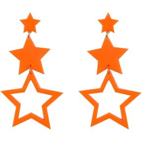 Star Earrings Multilayer Acrylic Big Star Drop Dangle Earrings Colorful Neon Star Tassel Earrings for Women Girls 80s Jewelry