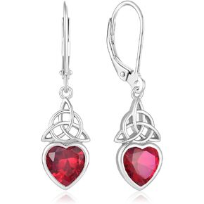 YIFSIY Celtic knot Earrings 925 Sterling Silver Dangle Drop Leverback Earring Heart Birthstones Jewelry Gifts for Women