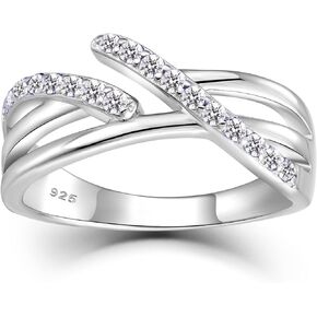 CARICY 925 Sterling Silver Criss Cross Infinity Promise Rings Cubic Zirconia Engagement Wedding Jewelry Rings for Women