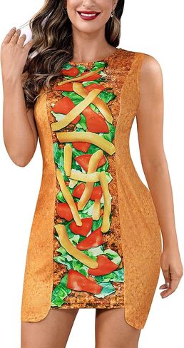 فستان Spadehill النسائي للهالوين تاكو أزياء الطعام المرحة للحفلات in Kuwait