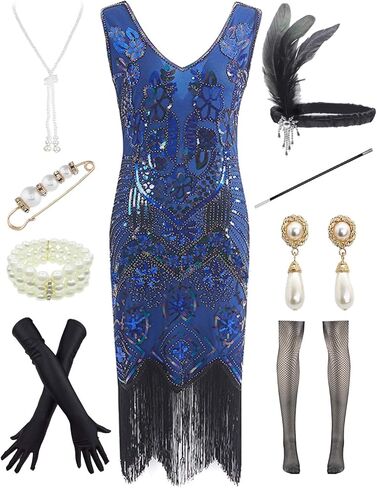 Letter Love Women 1920s Gatsby V-Neck Sequin Art Deco Flapper Dress with 20s Accessories Set in Saudi Arabia