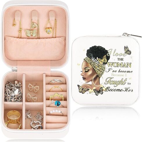 Souarts Travel Jewelry Box, PU Small Jewelry Box & Organizer, Rose Travel Jewelry Case for Women Girls, Ring Necklace Organizer Case Storage Gift Box in Saudi Arabia