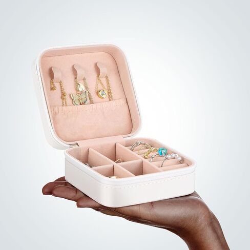 Souarts Travel Jewelry Box, PU Small Jewelry Box & Organizer, Rose Travel Jewelry Case for Women Girls, Ring Necklace Organizer Case Storage Gift Box in Saudi Arabia