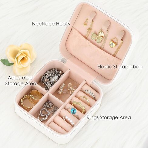 Souarts Travel Jewelry Box, PU Small Jewelry Box & Organizer, Rose Travel Jewelry Case for Women Girls, Ring Necklace Organizer Case Storage Gift Box in Saudi Arabia