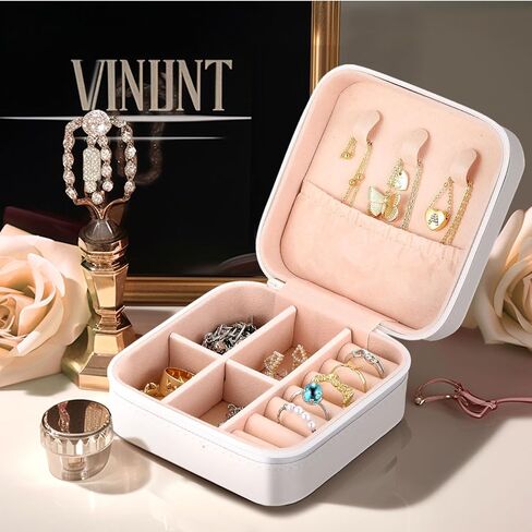 Souarts Travel Jewelry Box, PU Small Jewelry Box & Organizer, Rose Travel Jewelry Case for Women Girls, Ring Necklace Organizer Case Storage Gift Box in Saudi Arabia