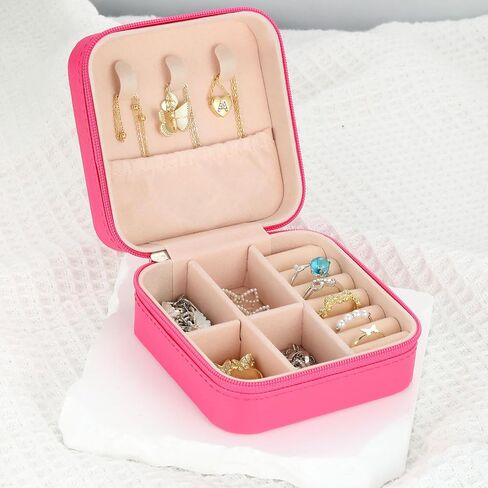 Souarts Travel Jewelry Box, PU Small Jewelry Box & Organizer, Rose Travel Jewelry Case for Women Girls, Ring Necklace Organizer Case Storage Gift Box in Saudi Arabia