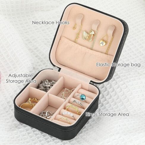 صندوق مجوهرات السفر من سوارتس، صندوق مجوهرات صغير ومنظم من البولي يوريثان، حقيبة مجوهرات للسفر باللون الوردي للنساء والفتيات، علبة تنظيم القلادة الدائرية، صندوق هدايا للتخزين in Kuwait