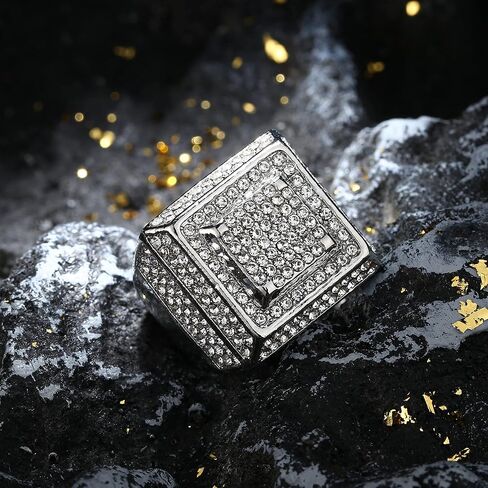 FIASASO 6 قطعة 18K مطلية بالذهب مثلج خارج خواتم للرجال بلينغ الخنصر خاتم مقلد الماس مثلج خارج الدائري ستار تشيكوسلوفاكيا الفرقة جولة الهيب هوب الدائري in Kuwait